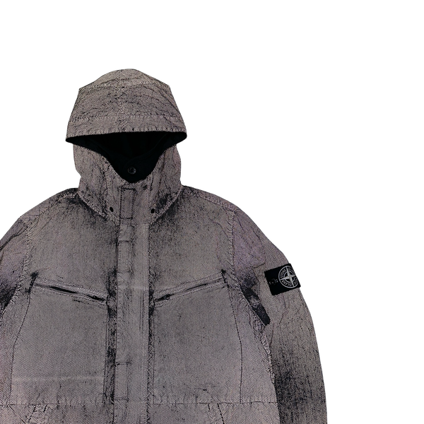 Stone Island 2016 Black Silver Pixel Reflective Hooded Jacket - Large