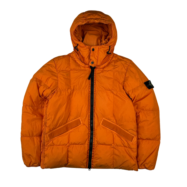 Stone Island 2019 Orange Down Garment Dyed Crinkle Reps Puffer Jacket - Medium