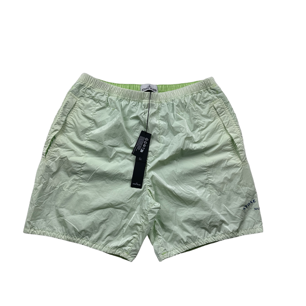 Stone Island 2023 Green Prismatico Ripstop Reflective Spellout Shorts - 34",32",30"