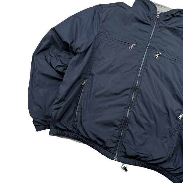 Prada Black Tab Navy Nylon/Grey Fleece Reversible Jacket - 3XL