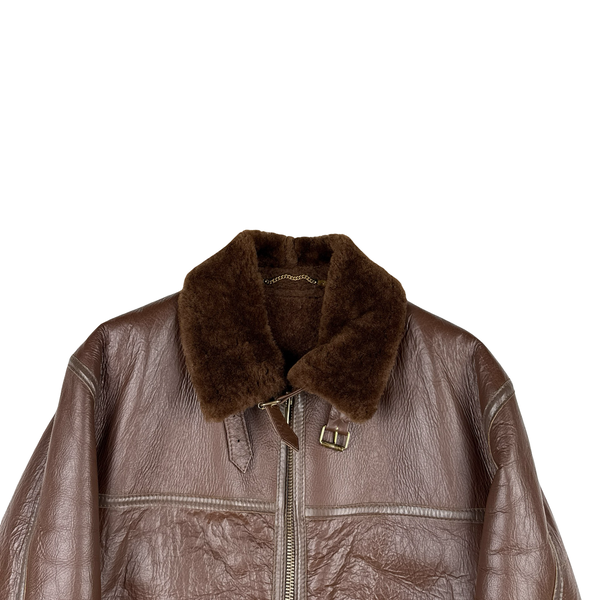 Shearling Lined Aviator Pilot Thick Leather Vintage Jacket - Medium