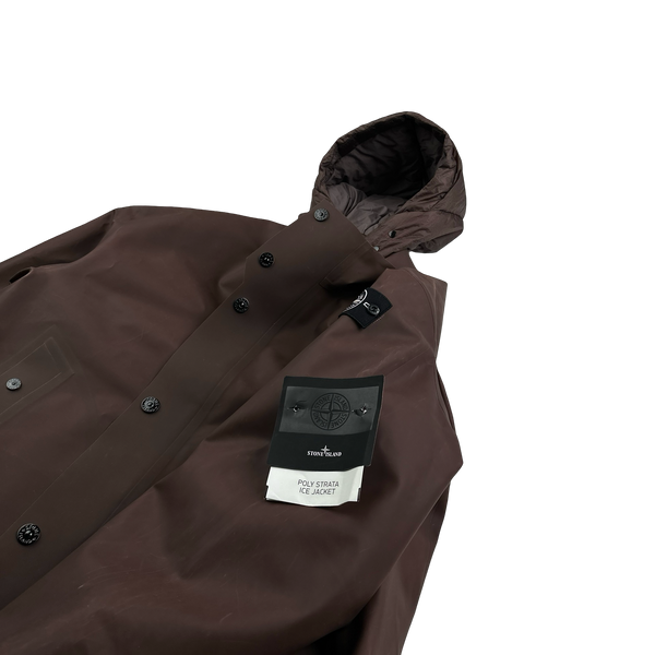 Stone Island 2023 Brown Special Process Poly Strata Down Lined Ice Jacket - Large