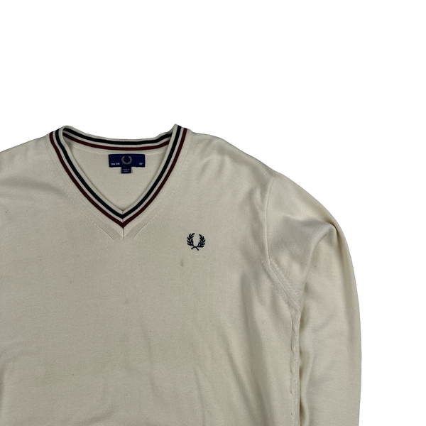 Fred Perry Cream Tennis V Neck Knit - Large
