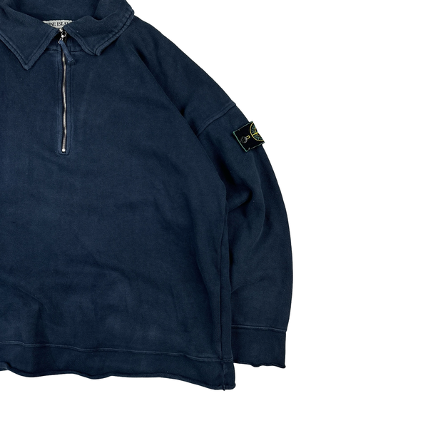 Stone Island 1991 Vintage Navy Quarter Zipped Cotton Pullover - Large
