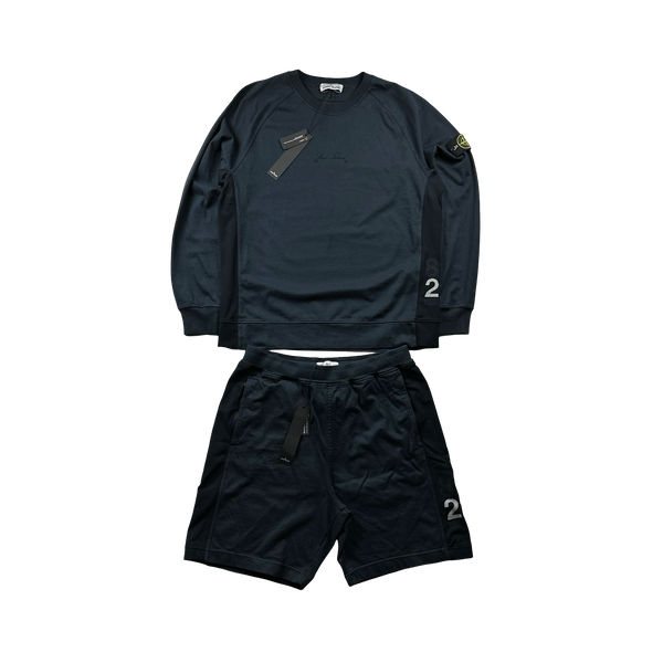 Stone Island 2022 Navy 82 22 40th Anniversary Jumper Short Set Large Mat s Island