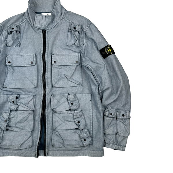 Stone Island 2019 Canvas Placcato Washed Blue Jacket - Medium