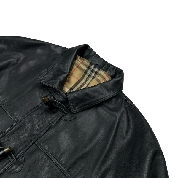 Burberry Leather Nova Check Lined Collared Duffle Coat - XL