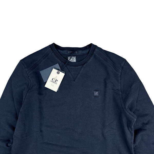 CP Company Navy Blue Cotton Garment Dyed Crewneck Jumper - Large
