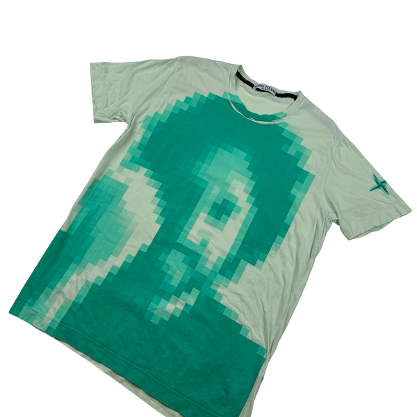 Stone Island 2010 Pixelated Green Cotton Graphic T Shirt - Large