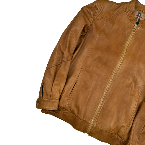 Burberry Leather Nova Check Wool Lining Bomber Jacket - Large