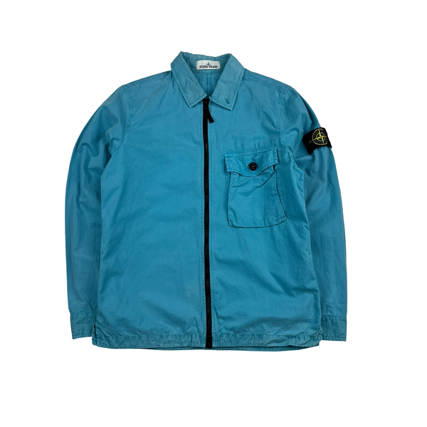 Stone Island 2020 Blue Zipped Cotton Overshirt - Small