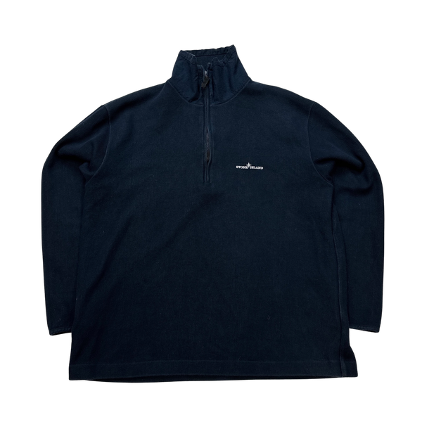 Stone Island 2002 Navy Cotton Blend Fine Knit Half Zipped Jumper - Large