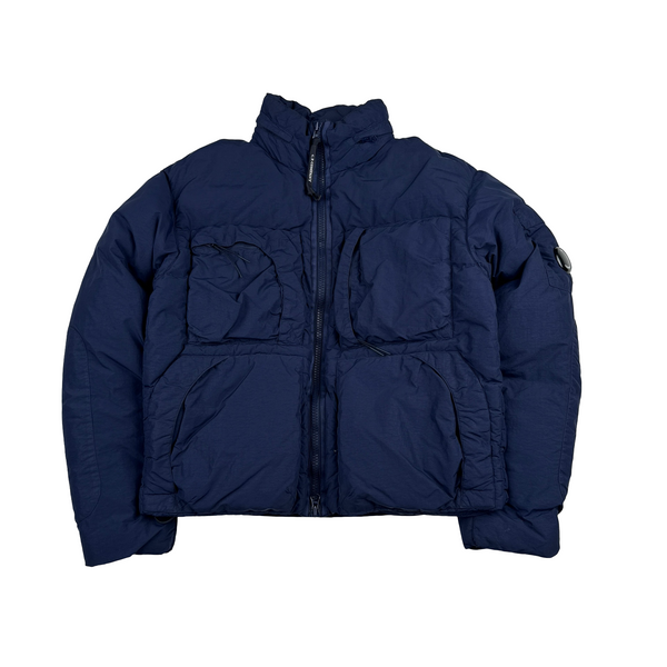 CP Company Navy Flatt Nylon Down Filled Lens Viewer Puffer Jacket - Small