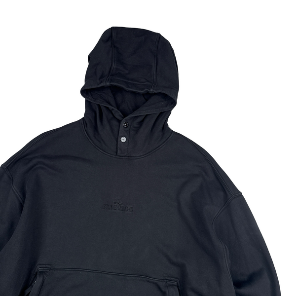 Stone Island 2022 Black Buttoned Hood Spellout Hoodie - XL