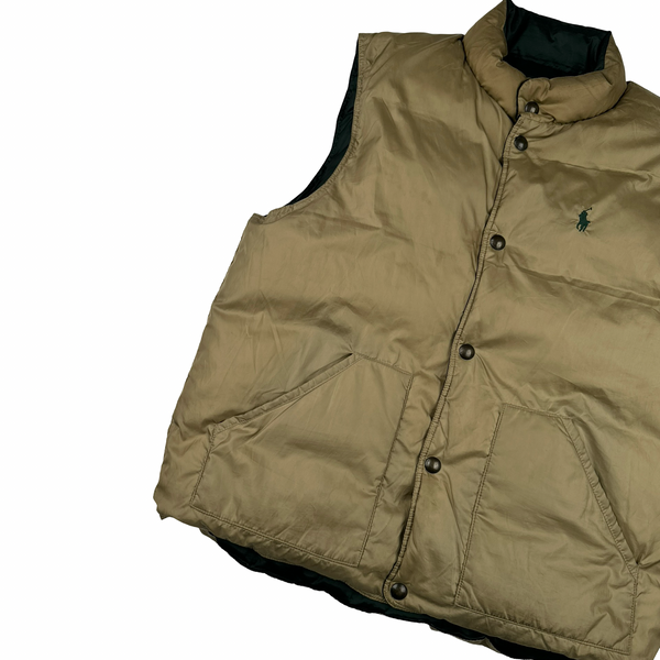 Ralph Lauren Green/Beige Down Reversible Puffer Gilet - Large