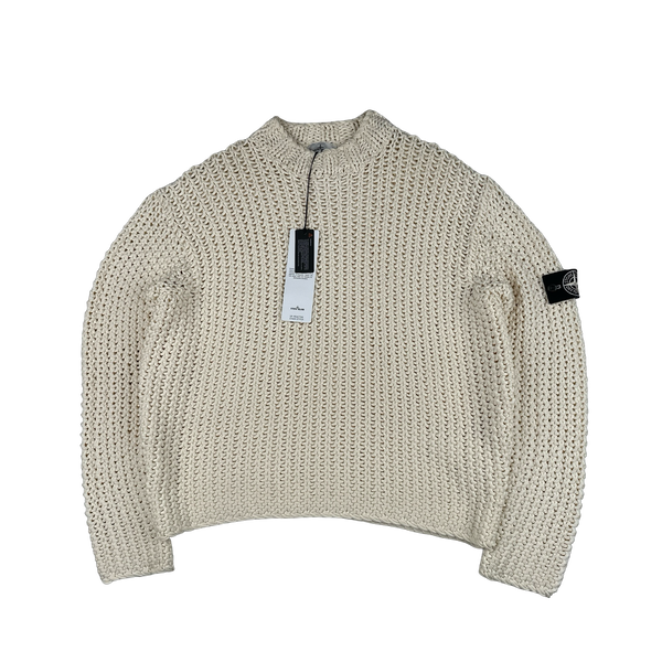 Stone Island 2025 UV-REACTIVE Heavyweight Yarn Knit White/Pink Jumper - Large