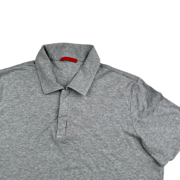Prada Grey Cotton Collared Red Tab Polo Shirt - Large