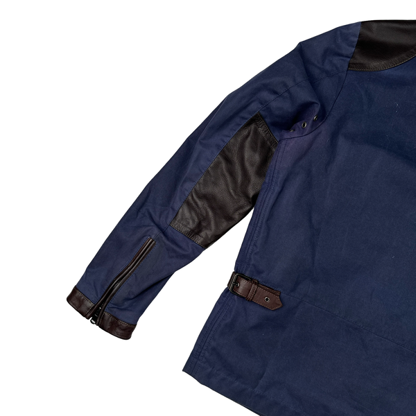 CP Company Blue/Brown Leather Hand Wax Finishing Goggle Jacket - Medium