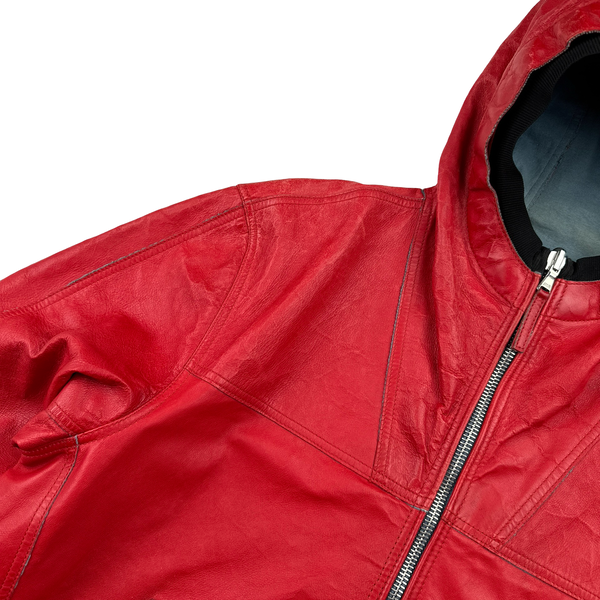 Stone Island 2010 Rare Crimson Red Leather Reversable Jacket - XL