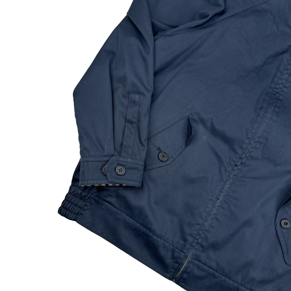 Aquascutum Checked Collar Cotton Navy Harrington Jacket - Large