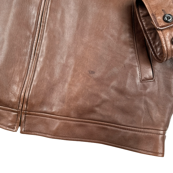 Ralph Lauren Brown Collared Lambskin Leather Jacket - Large