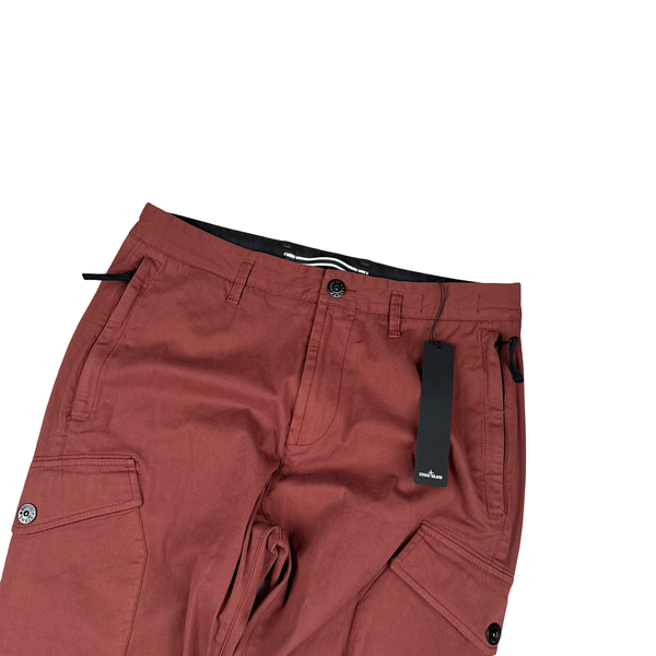 Stone Island 2021 Red Thick Cotton Cargo Trousers - 30"