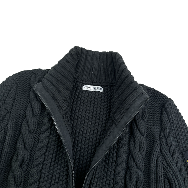 Stone Island Black Cable President Thick Knit Zipped Jumper - Large