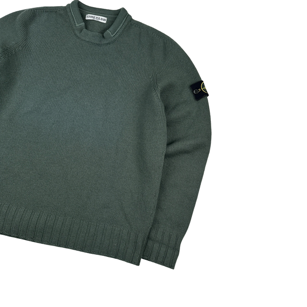 Stone Island 2006 Heavyweight Teal Green Thick Wool Knit Pullover - XL