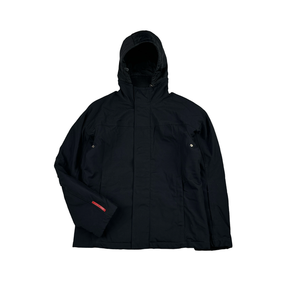 Prada Black Nylon Red Tab Thick Padded Jacket - Large