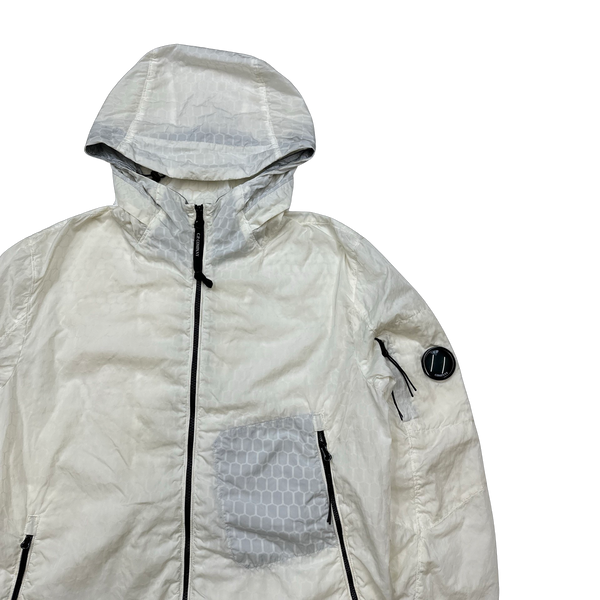 CP Company White 3D Air Net Zipped Hooded Jacket - Medium