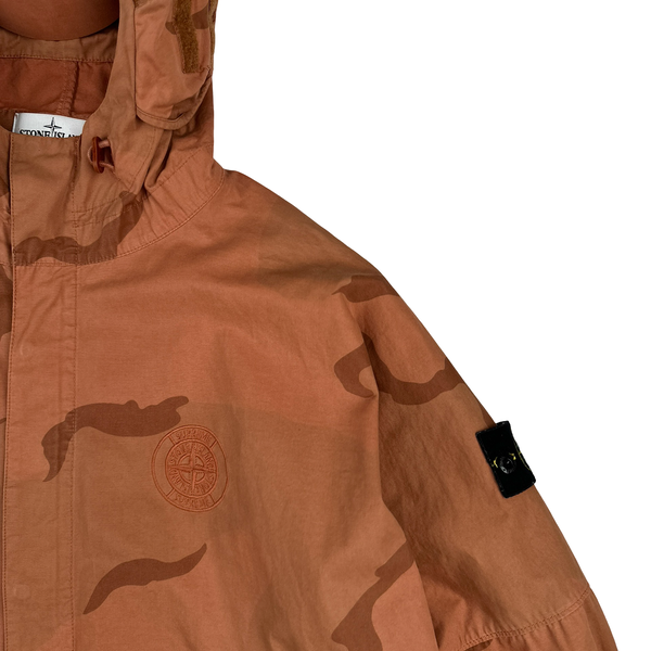 Stone Island Supreme 2019 Orange Brushed Cotton Camo Riot Mask Jacket - Medium