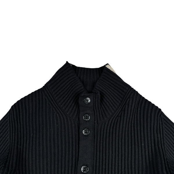 Stone Island 2005 Black Wool Buttoned Ribbed Jumper - XL