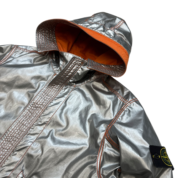Stone Island Reversible Silver Orange Spaceman Raso Gommato Jacket - Small