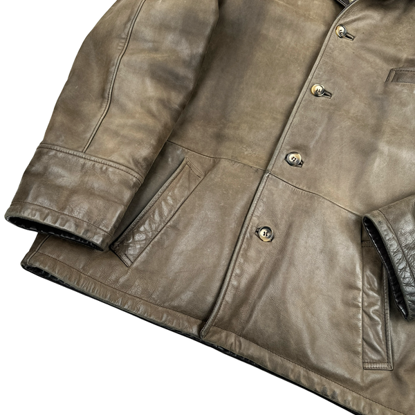 Burberry Leather Nova Check Lined Collared Jacket - Medium