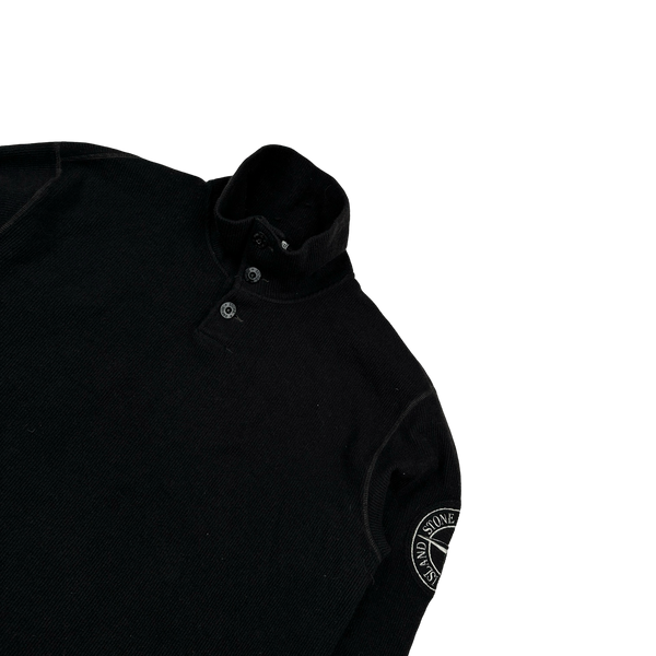 Stone Island Vintage Black Ribbed Wool Compass Pullover Jumper - XL