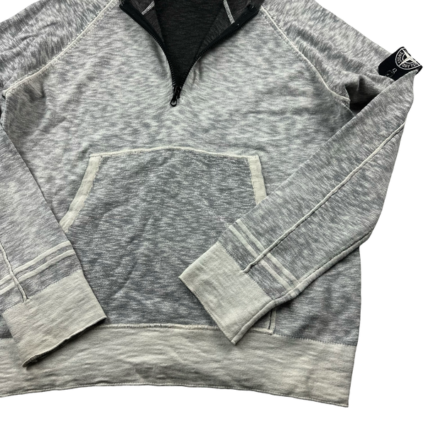 Stone Island 2008 White Cotton Marl Reverse Dyed Zipped Hoodie - XL