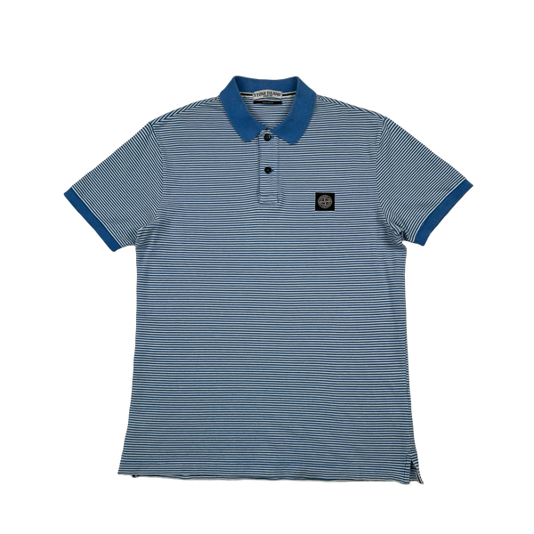 Stone Island 2012 Blue Striped Patch Cotton Short Sleeve Polo - XL