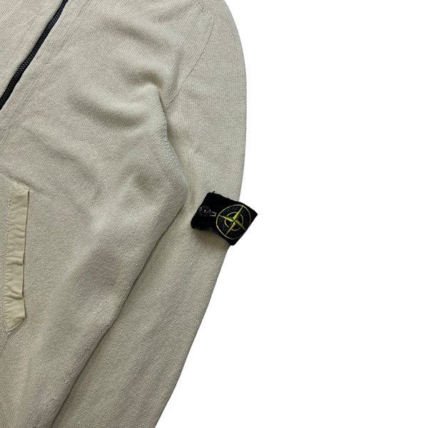 Stone Island Sand Knitted Cotton Hooded Zip Up Jumper - XL