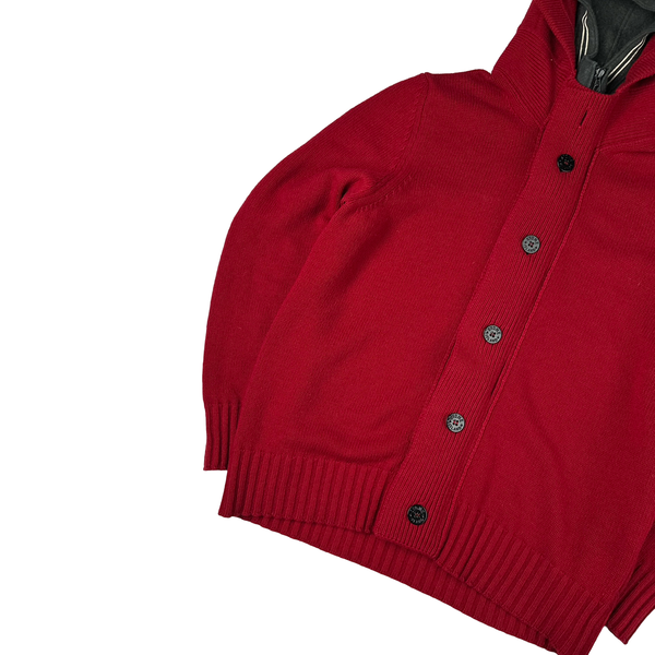 Stone Island 2009 Red Lined Hood Zipped Wool Knit - XXL