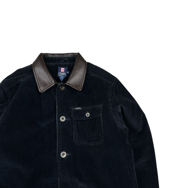 Ralph Lauren Chaps 90's Navy Corduroy Flannel Lined Leather Collar Jacket - Medium