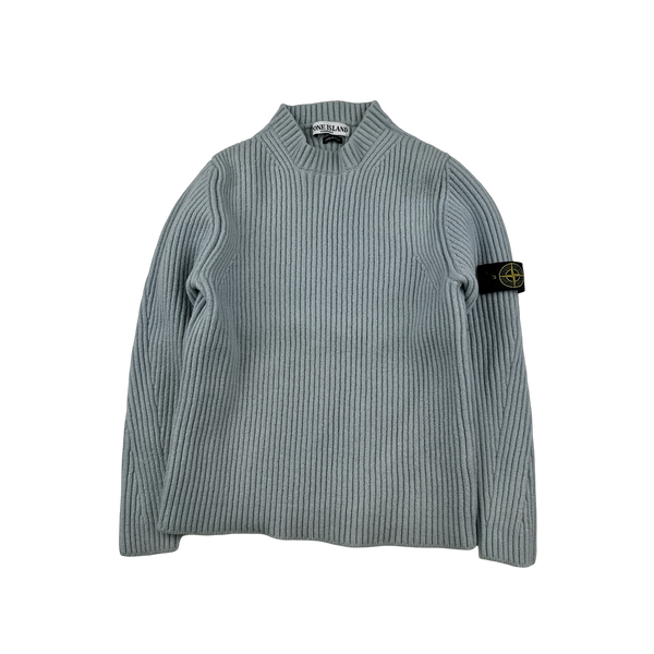 Stone Island 2000s Blue Wool Ribbed Crewneck Jumper - XS