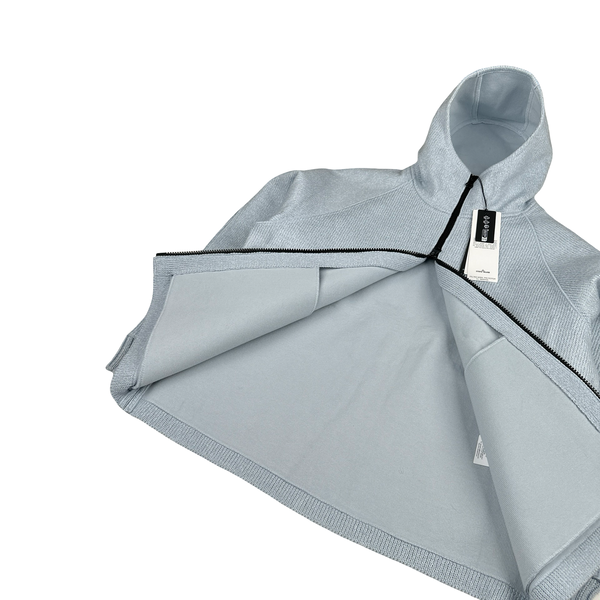 Stone Island 2025 Marina Baby Blue Wool Woven Knit Zipped Jacket - Large