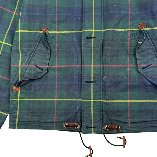 Ralph Lauren Green Tartan Waxed Cotton Hooded Jacket - Small