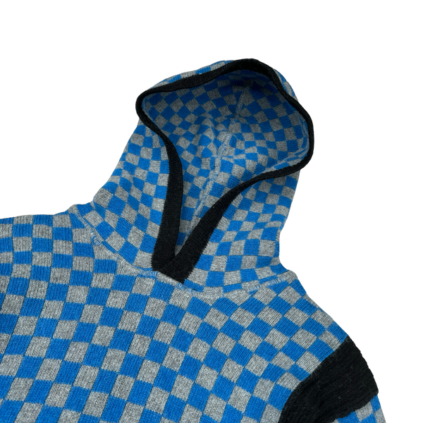 Stone Island 2010 Blue Checkered Sample Wool Knit Hoodie VERY RARE - Large
