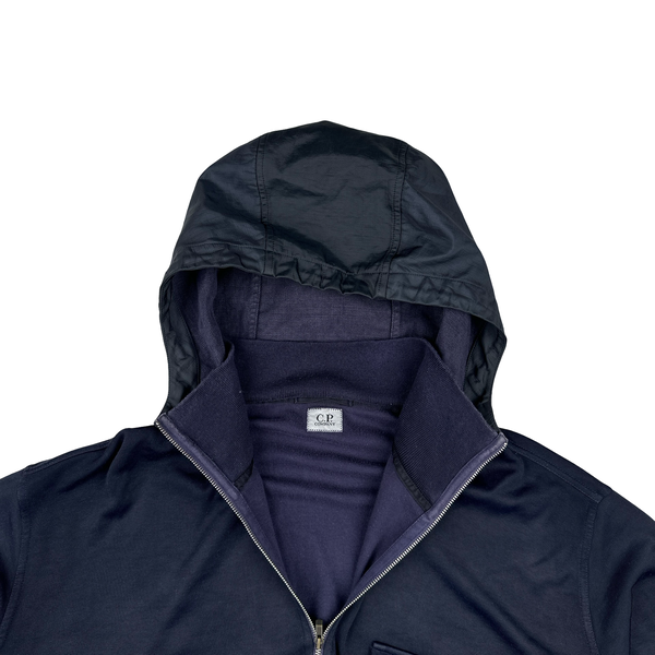 CP Company Vintage Navy Cotton Blend Quarter Zipped Hoodie - XXL