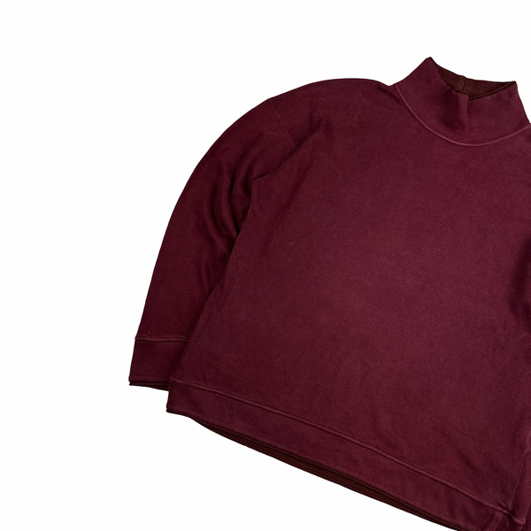 Stone Island 1995 Burgundy Green Edge Mock Neck Pullover Jumper - Large