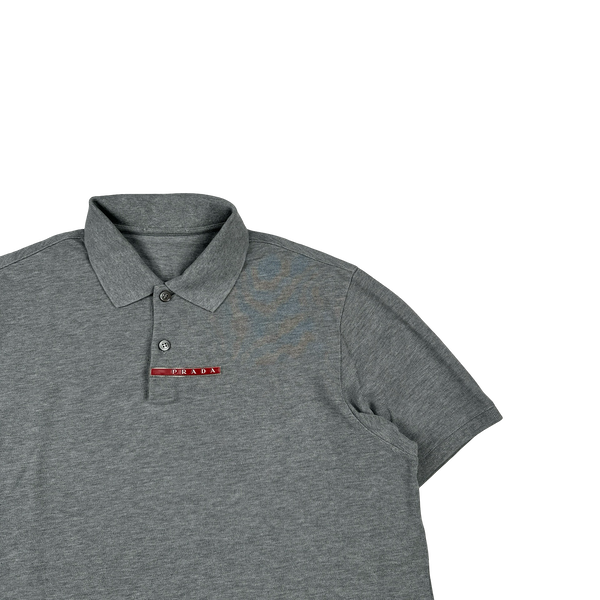 Prada Grey Spellout Tab Cotton Polo Shirt - XL