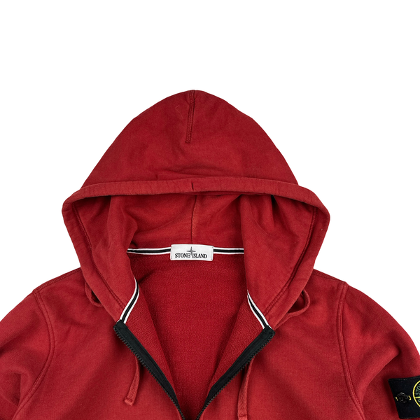Stone Island 2015 Red Zipped Cotton Hoodie - Medium