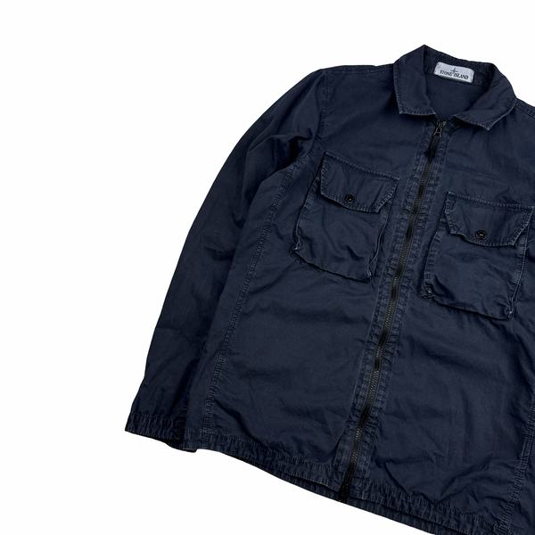 Stone Island 2021 Navy Cotton Zipped Overshirt - Medium