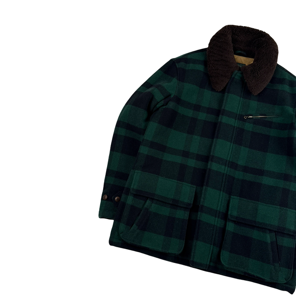 Ralph Lauren Wool Flannel Quilted Lined Shearling Collar Jacket - Large